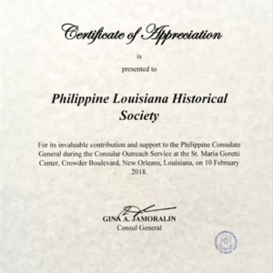 Certificate of Appreciation for PLHS